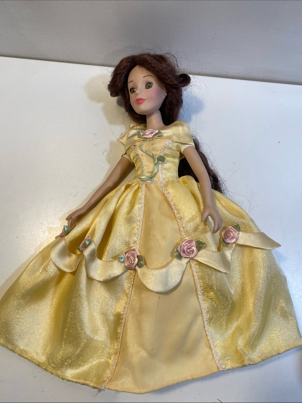 Disney Vintage Yellow Rose Princess Doll in Satin Gown Porcelain